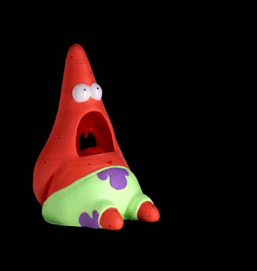 Patrick 'i izole ettim. Siyah arka plandaki üç boyutlu yazıcıdan parmak izi aldım. 3D baskı için konsept teknolojisi