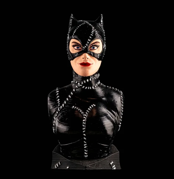 Izolowana Kobieta Kot Wydrukowana Drukarce Czarnym Tle Technologia Koncepcyjna Dla Zdjęcie Stockowe