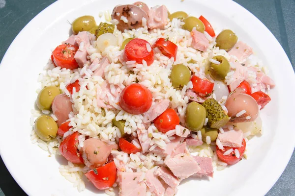 Comida Italiana Para Dieta Mediterránea Saludable Ensalada Arroz —  Fotos de Stock