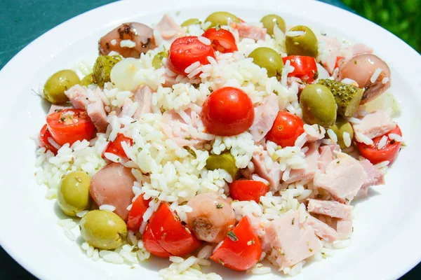 Comida Italiana Para Dieta Mediterránea Saludable Ensalada Arroz —  Fotos de Stock