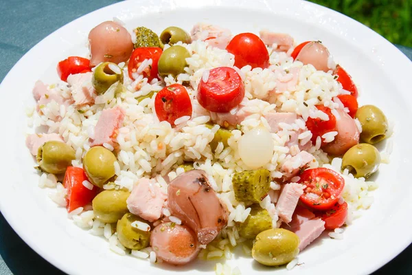 Comida Italiana Para Dieta Mediterránea Saludable Ensalada Arroz —  Fotos de Stock