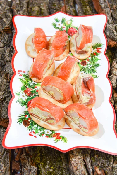 Voorgerecht Originele Italiaanse Gerechten Met Zalm — Stockfoto