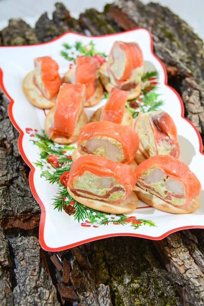 Voorgerecht Originele Italiaanse Gerechten Met Zalm — Stockfoto