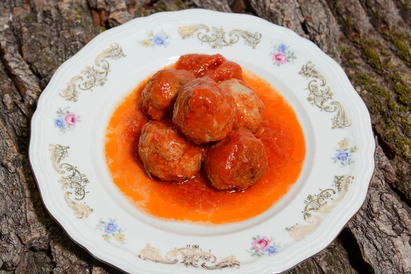 Homemade Meatballs Italian Fine Cuisine Tomato Sauce — Stock Photo, Image