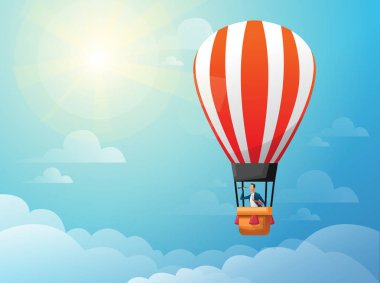 Sıcak hava balon arama parlak gün başarı için iş adamı. İş kavramı.