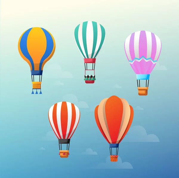 Ilustración vectorial de globos de aire caliente de colores en el cielo azul — Vector de stock