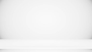 Siyah katı vignette ışıklandırma stüdyosu duvarı ve zemin zemin zeminini fon olarak kullanan soyut Boş Beyaz Gri gradyan. Metnin ve resmin için alanı olan arkaplan boş beyaz oda