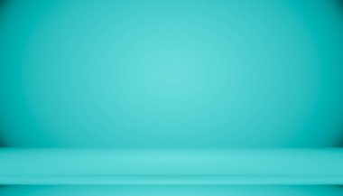 Metin ve resim alanı olan mavi degrade arka plan boş oda