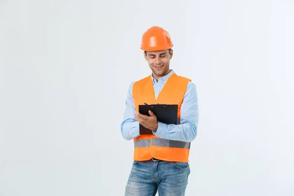 Civil engineer or architech and worker with safety helmet checking building ,engineering and architect concept. — Stock Photo, Image