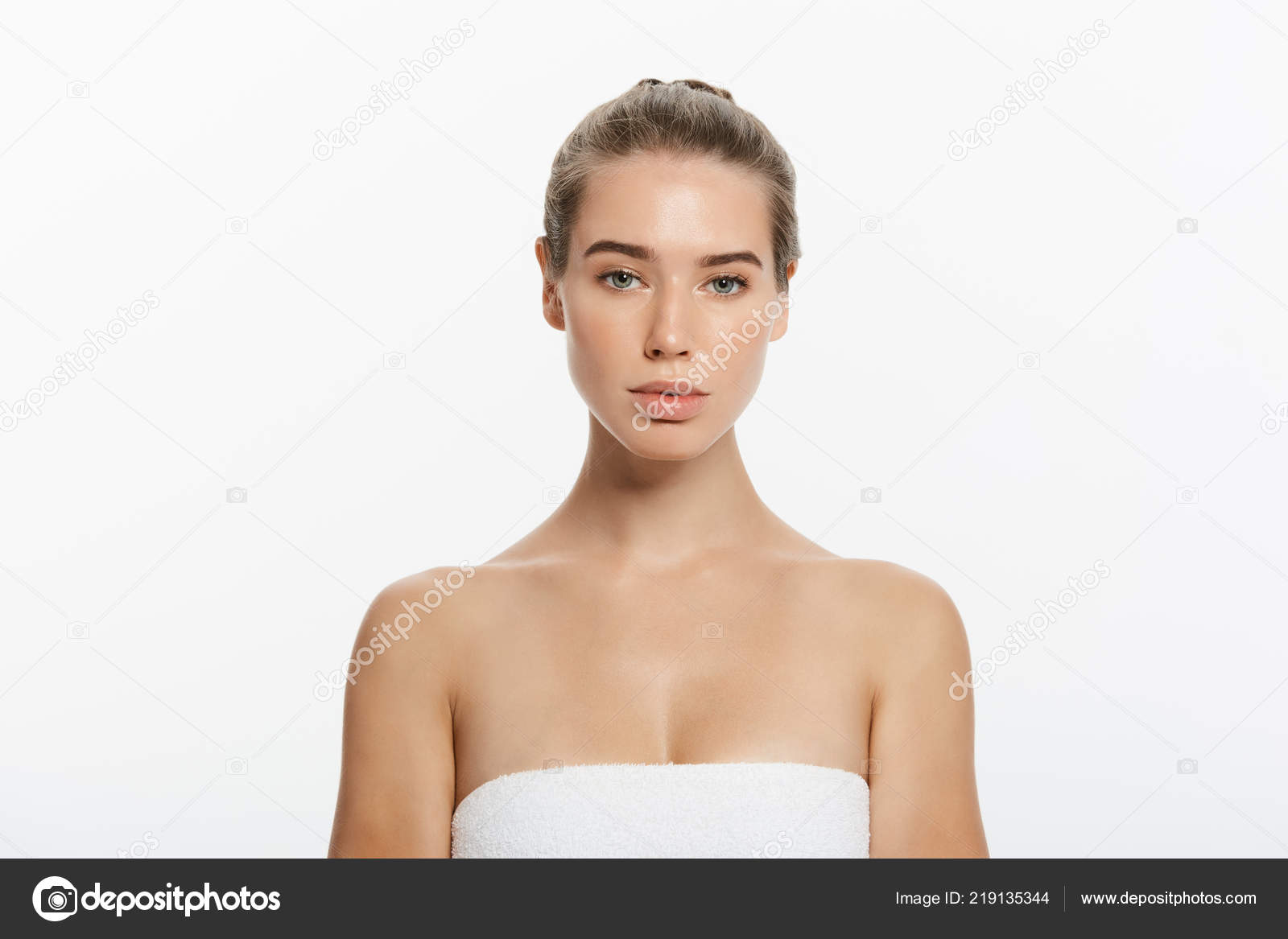 Beautiful Girl With Dark Brown Hair Fixed Behind Big Eyes Dark