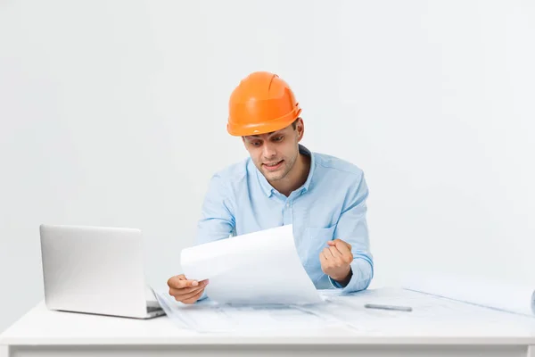 Handsome young man serious working in engineering office. — Stock Photo, Image