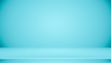 Metin ve resim alanı olan mavi degrade arka plan boş oda