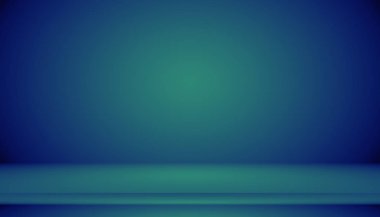 Metin ve resim alanı olan mavi degrade arka plan boş oda