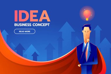 başarı ve vizyon kavramı simgeleri, trendy düz tasarım ile süper kahraman işadamı.