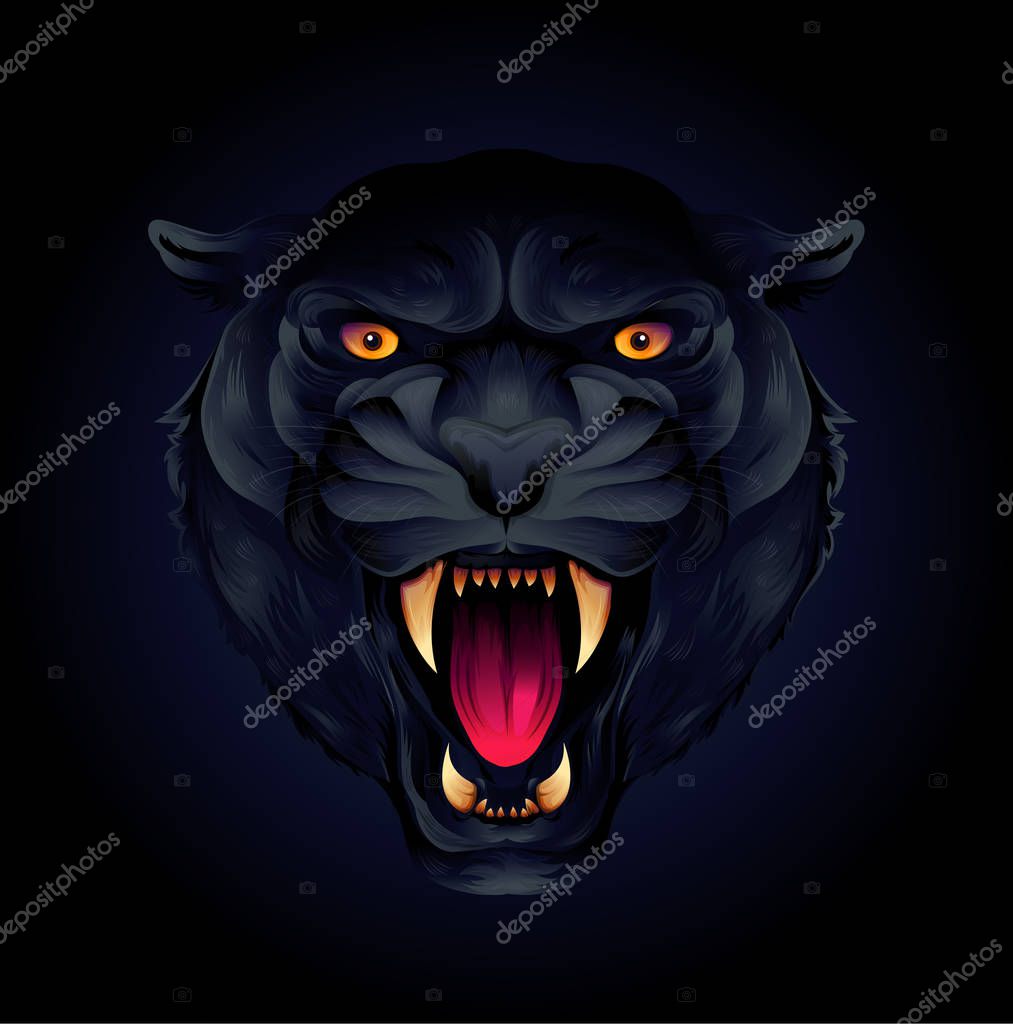 Portrait of a tiger head or black panther on a black background.