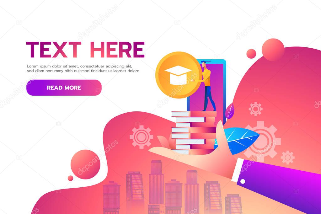 Flat Isometric Education Online vector design concept. Man holding education learning icon
