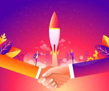 Web sayfası, afiş, sunum, sosyal medya için Business Start Up Concept. Vektör illüstrasyonu, iş projesi başlatma süreci, planlama ve strateji yoluyla fikir, zaman yönetimi, gerçekleştirme