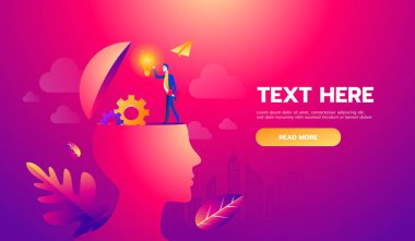 Kafasında beyin olan bir iş adamı. Vektör illüstrasyonu Eps10 dosyası. Ayrı katmanlar halinde metin ve doku kopyala.