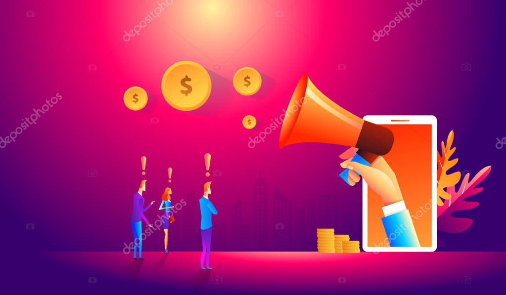 Online Marketing Team with client. Illustration,Graphic Design.Business Concept