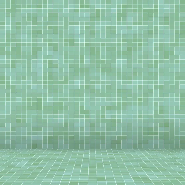 Abstract bright green square pixel tile mosaic wall background and texture.