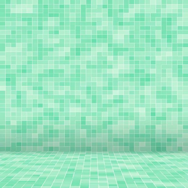 Abstract bright green square pixel tile mosaic wall background and texture.