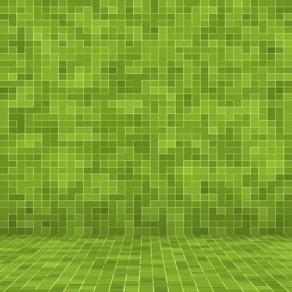 Abstract bright green square pixel tile mosaic wall background and texture.