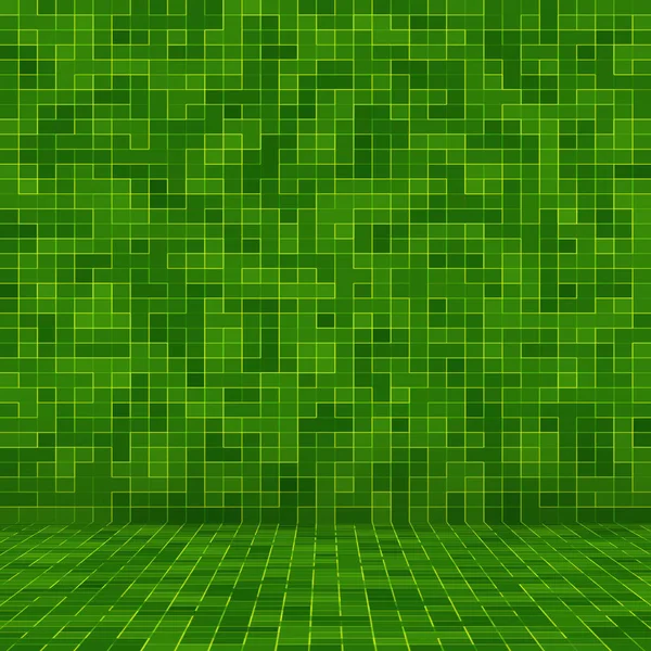 Abstract bright green square pixel tile mosaic wall background and texture.