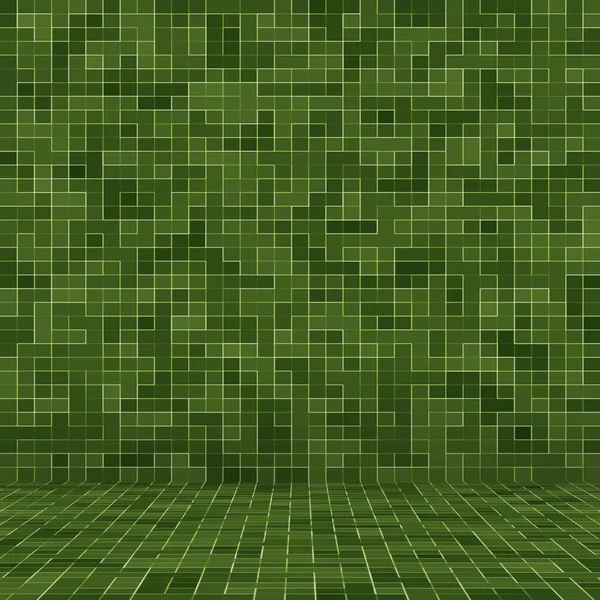 Streszczenie jasny zielony pikseli kwadratowych płytek, mozaiki ścienne tła i tekstury. — Zdjęcie stockowe