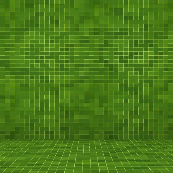 Abstrakte helle grüne Quadrat-Pixel-Fliese Mosaik Wand Hintergrund und Textur. — Stockfoto