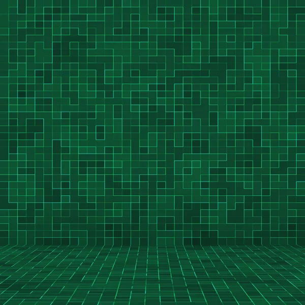 Soyut parlak yeşil kare piksel karo mozaik duvar arka plan ve doku. — Stok fotoğraf