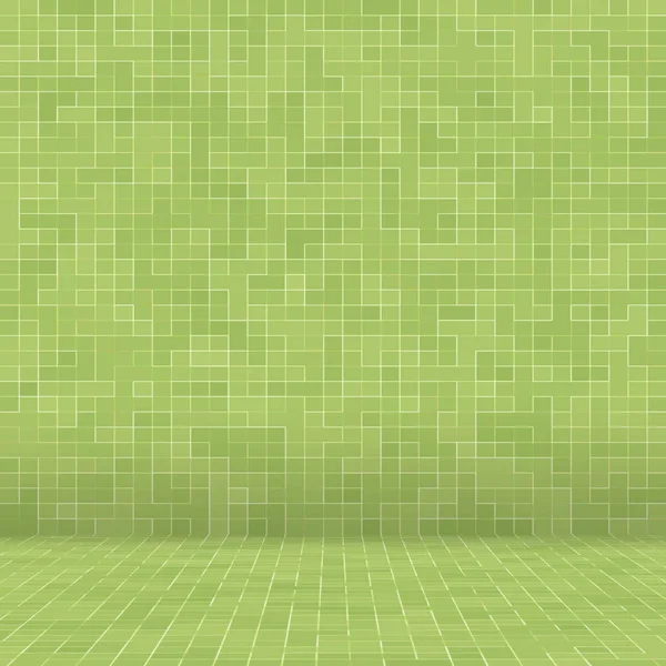 Abstract bright green square pixel tile mosaic wall background and texture. — Stock Photo, Image