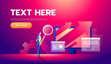 Karakterlerile İş analizi kavramı afiş. Web banner, infographics, iş görüntüleri için kullanabilirsiniz. Düz isometrik vektör çizimi.