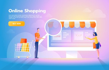 Akıllı telefon çift alışveriş ile uygulama konsepti kullanarak online ödeme. Internet üzerinden alışveriş. ticaret reklam illüstrasyon.