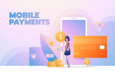 Online Alışveriş 'in iniş sayfası şablonu. Web sitesi ve mobil web sitesi için modern düz tasarım konsepti. Vektör İllüstrasyonu