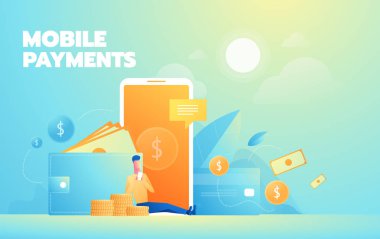 Online alışveriş insanlar ve alışveriş ile etkileşim. Açılış sayfası şablonu. Biyometrik vektör illüstrasyonu.