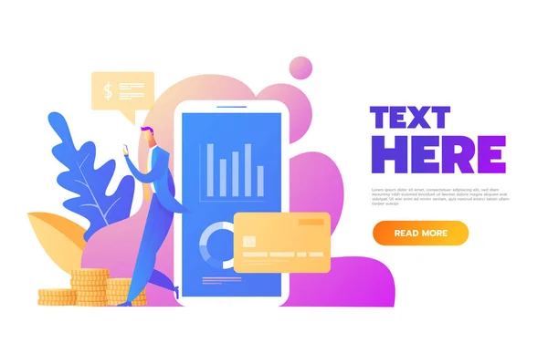 オンラインカード支払いコンセプトランディングページ。フラットな人々の文字のウェブサイトテンプレートで簡単に支払いバナー。ベクトルイラスト — ストックベクタ