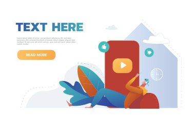 Mobil Müzik Uygulaması Web Sitesi İniş Sayfası. Müzik ve Aktif Yaşam Tarzı Dinleyen Genç Adam, Erkek Karakter Müzik Uygulaması Sayfa Afişi ile Zaman Geçir. Çizgi film Düz Vektör İllüstrasyonu