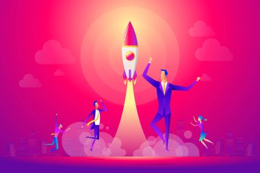 Başarılı iş adamları ve ekip başarılı bir yeni projeyi kutluyor.