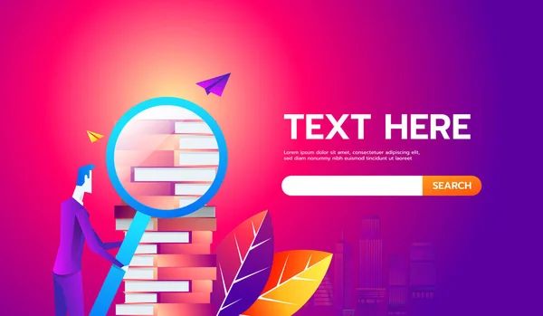 Pesquisa na Web. Concepção de pessoas de negócios de design plano. Conceito de ilustração vetorial para banner web, apresentação de negócios, material publicitário. — Vetor de Stock