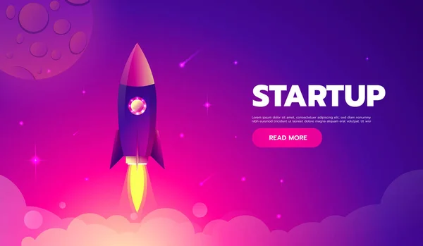 Startup Concept. Rocket launch icoon - kan worden gebruikt om kosmische onderwerpen of een zakelijke startup illustreren, de lancering van een nieuw bedrijf — Stockvector
