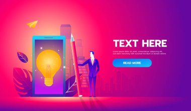 Vektör çizimi, işte online asistan. Şebekede terfi. Uzak çalışmada yönetici, yeni fikirler arıyor.