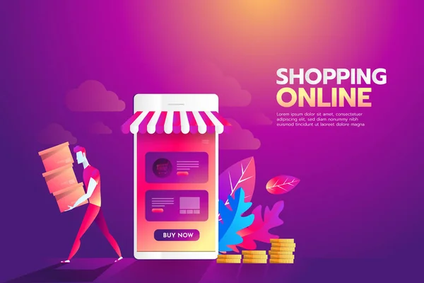 Online-Shopping flache Illustration Konzept. Moderne, flache Designkonzepte für Web-Banner, Webseiten, Druckmaterialien, Infografiken. Kreative Vektorillustration. — Stockvektor