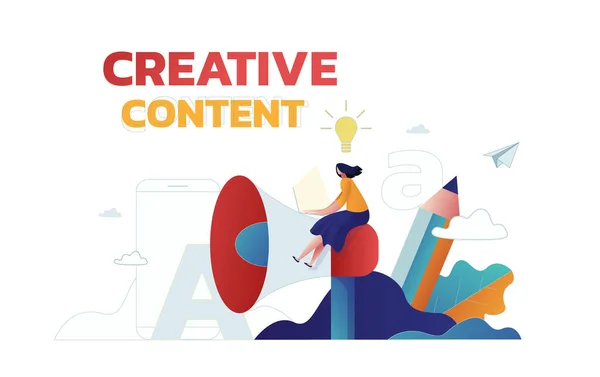 Strategia dei contenuti pubblicità di marketing. illustrazione vettoriale infografica concetto di business dei social media, persone che lavorano su contenuti creativi. — Vettoriale Stock