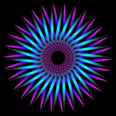 Bir çiçek yıldızı şeklinde soyut fraktal desen. Dairesel dönüşümlü fraktal yıldız ızgara vektör görüntüsü. mor mavi renkli