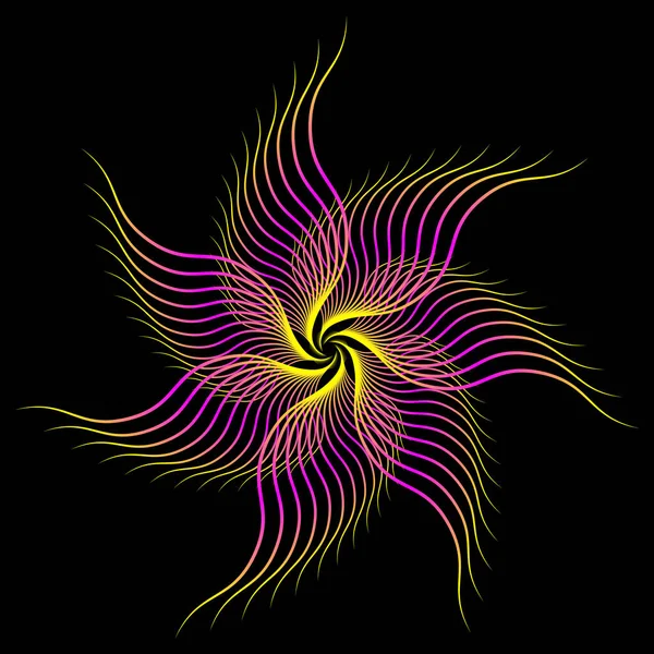 Exotic Fractal Yellow Pink Flowers Black Background - Stok Vektor