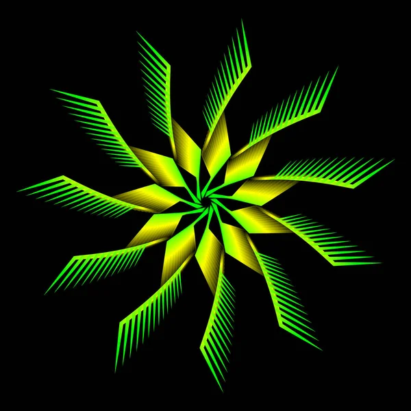 Желтый Зеленый Цветок Фрактал Черном Фоне — стоковый вектор