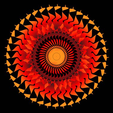 Siyah arka planda soyut etnik spirograf. Tasarım için Spirograph dekoratif element. Etnik süs. Kırmızı Spirograf.