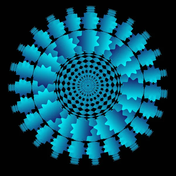 花星の形をした抽象的なフラクタルパターン 円形の遷移を持つフラクタル星のグリッドベクトル画像 青い万華鏡 マンダラ飾り スピログラフ — ストックベクタ