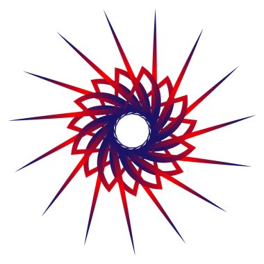 Bir çiçek yıldızı şeklinde soyut fraktal desen. Dairesel dönüşümlü fraktal yıldız ızgara vektör görüntüsü. Kırmızı mavi kaleydoskop. Kırmızı mavi süs. Kırmızı mavi mandala. Kırmızı Mavi spirograf