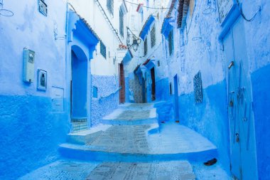 Mavi şehir: Chefchaouen, Morocco, Afrika geleneksel Fas mimari detaylar